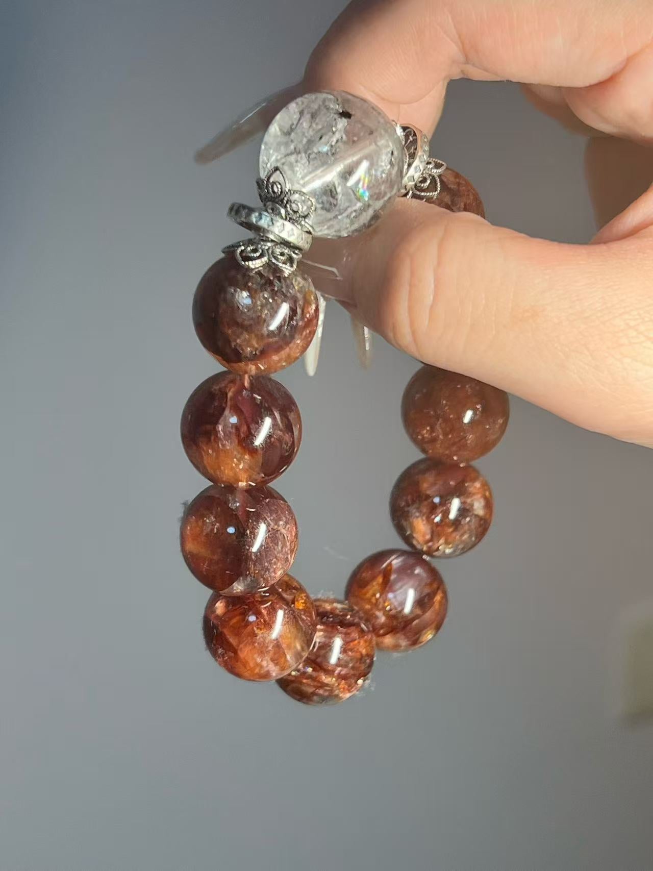 Brown mineral crystal bracelet with clear focal bead